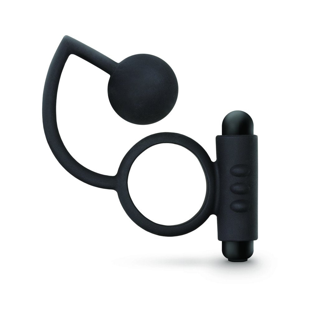 Anal Adventures Platinum - Silicone Anal Ball with Vibrating C-Ring - Black