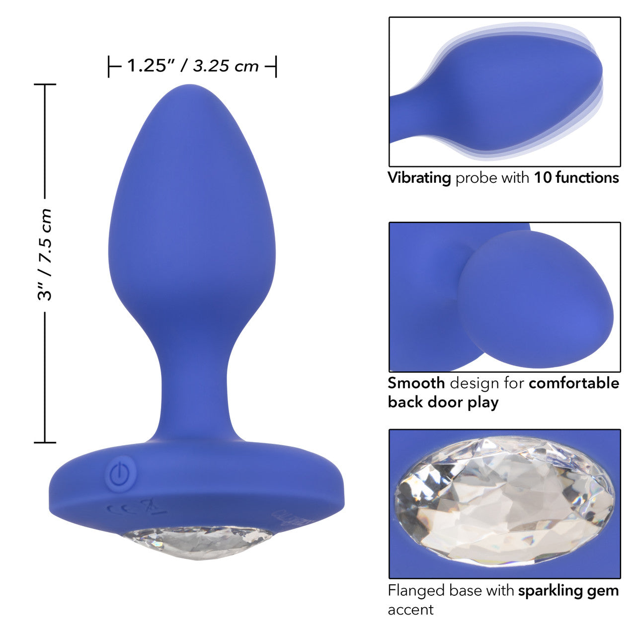 Cheeky Gems™ Medium Rechargeable Vibrating Probe - Blue