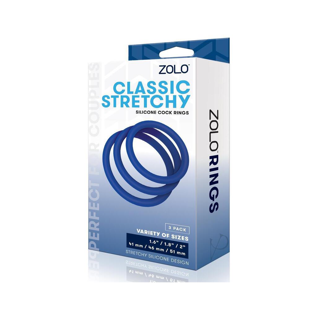 Zolo Stretchy Silicone Cock Ring (3 Pack) - Navy